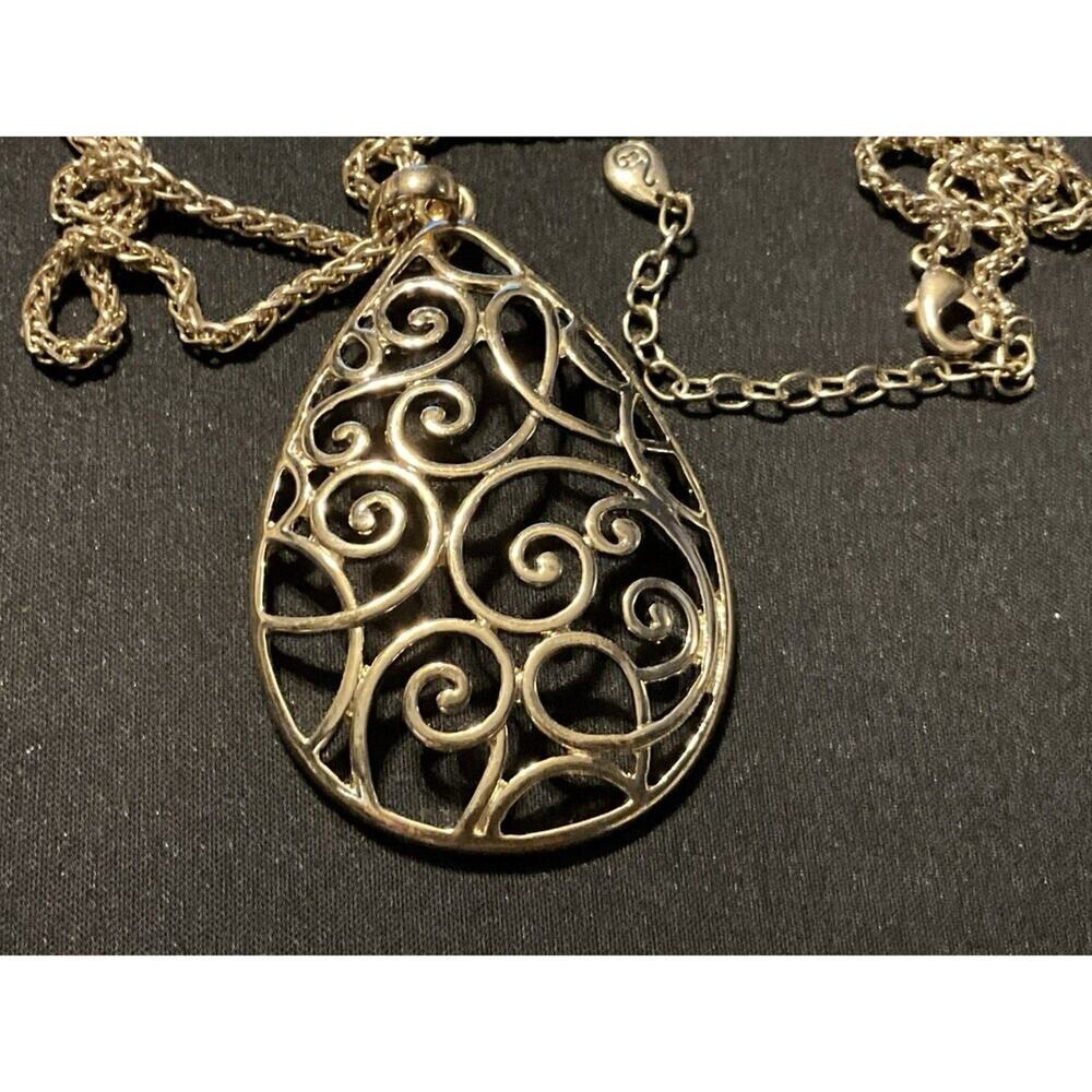 30in 2.5in Pear Shaped Pendant Gold Tone Statement Necklace
